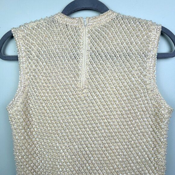 Cyn Les Vintage Hand Beaded 50's 60's Sleeveless Wool Top Pearls Sequins sz 38 S - Picture 6 of 12